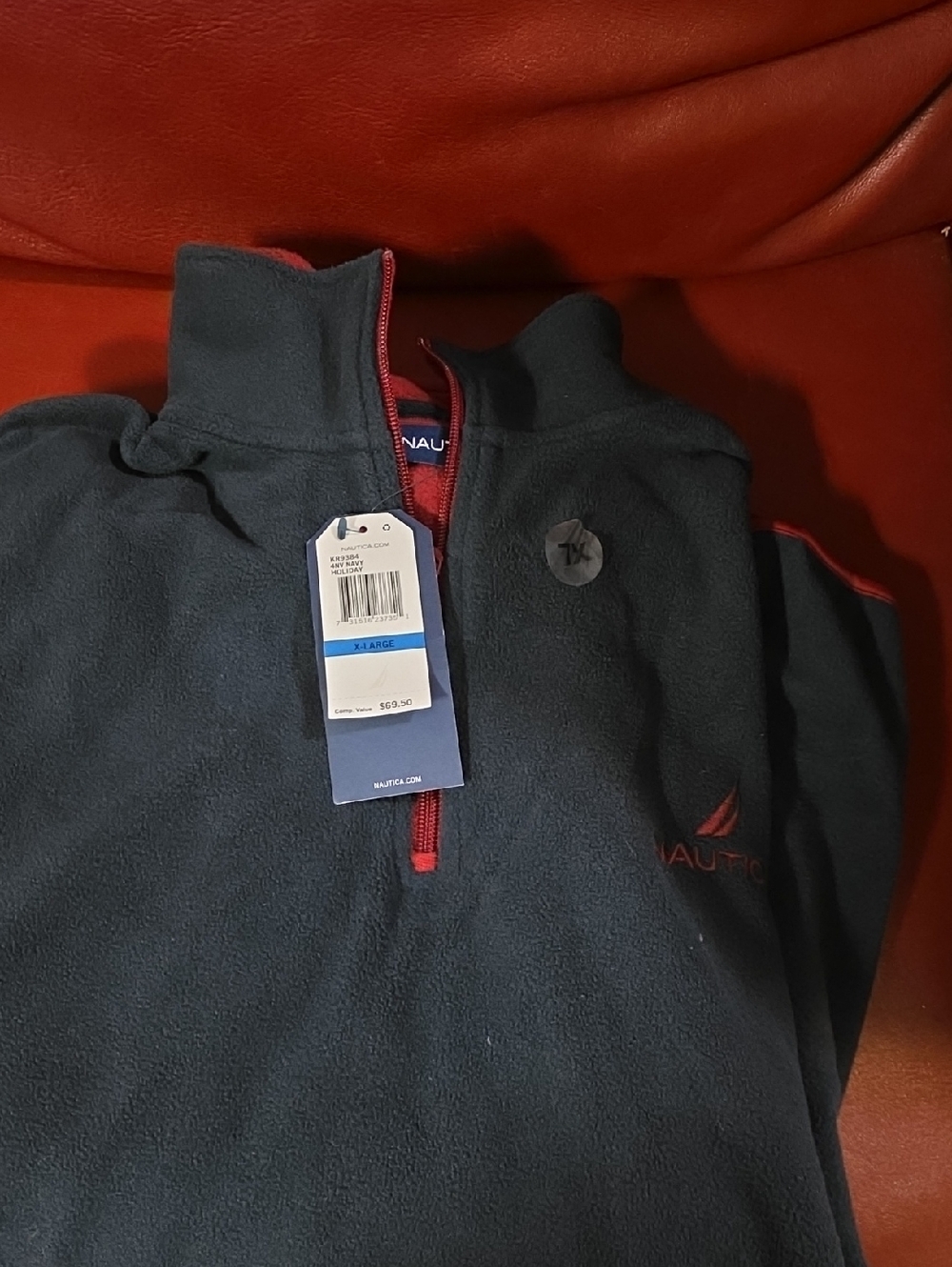 Nautica Navy Quarter-Zip Fleece with Red Accents